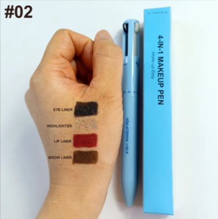 Pinceau cosmétique 4 en 1 – Enlumineur, Lèvres, Yeux & Crayon à sourcils