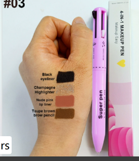 Pinceau cosmétique 4 en 1 – Enlumineur, Lèvres, Yeux & Crayon à sourcils