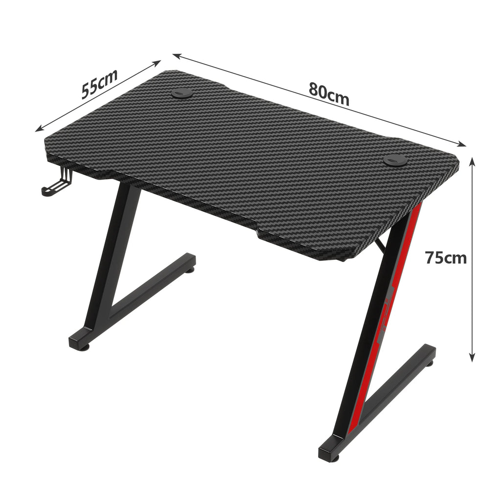 Gaming desk 80x52 cm, gaming desk, PC table with headphones hook and carbon fiber coating