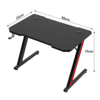 Gaming desk 80x52 cm, gaming desk, PC table with headphones hook and carbon fiber coating