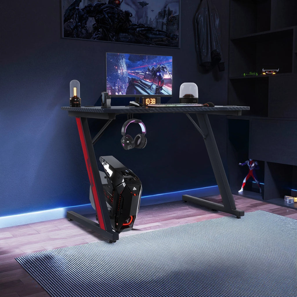 Gaming desk 80x52 cm, gaming desk, PC table with headphones hook and carbon fiber coating