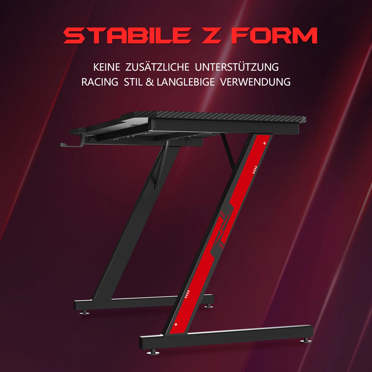 Gaming desk 80x52 cm, gaming desk, PC table with headphones hook and carbon fiber coating