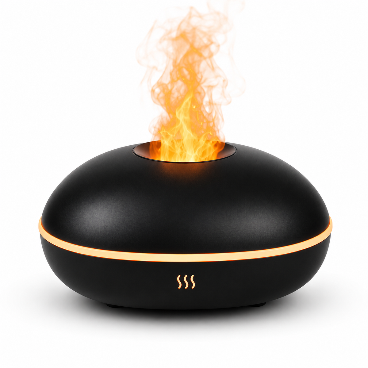 Diffuseur d’huiles essentielles noir à effet flamme, à ultrasons avec éclairage LED