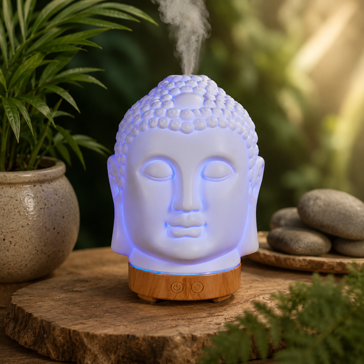 Diffuseur d’huiles essentielles Bouddha à ultrasons avec éclairage LED