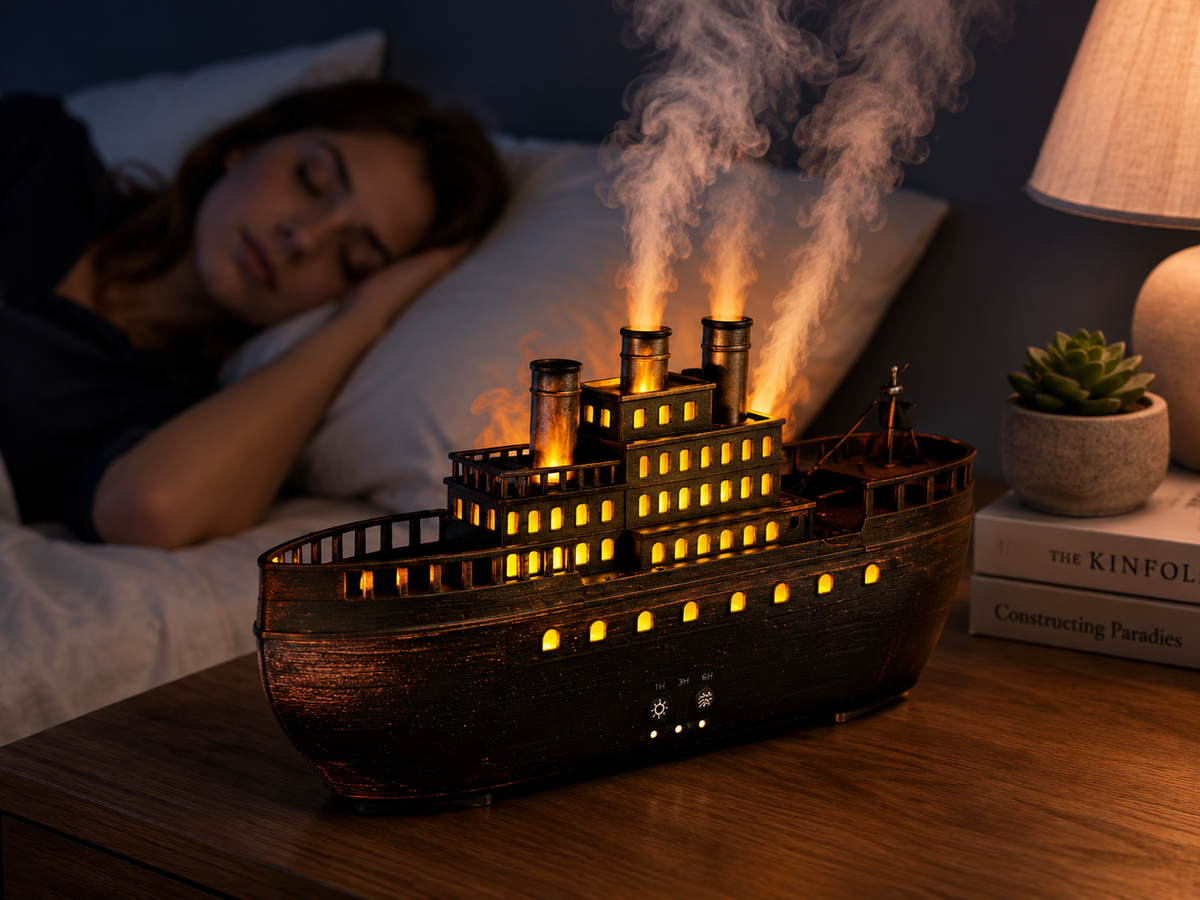 Diffuseur d’huiles essentielles bateau à vapeur, à ultrasons avec éclairage LED