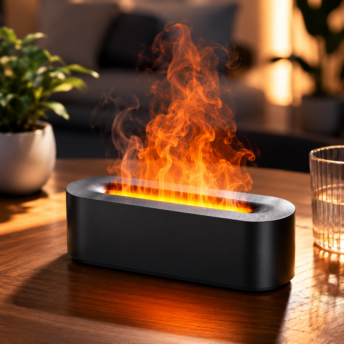 Diffuseur d’huiles essentielles à effet flamme multicolore, à ultrasons avec minuterie