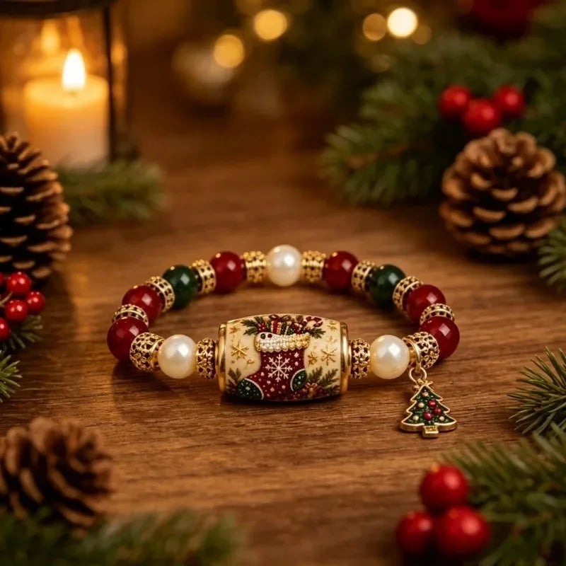Bracelet de Noël élastique en perles avec breloques sapin de Noël, élan et chaussette, cadeau de Noël et du Nouvel An, dropshipping