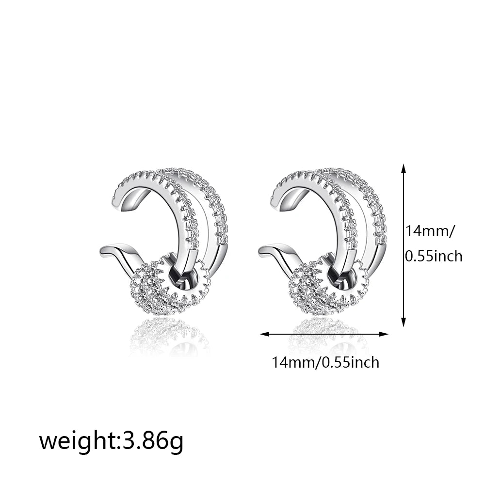 Silver Color Cubic Zirconia Double Layer Cartilage Earring Ear Clip Waterproof Allergy Womens Jewelry No Perforation Required