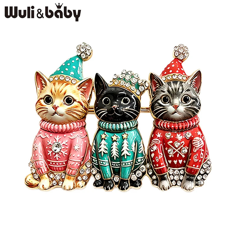 Wuli&baby Blue-and-white Porcelain Design Christmas Brooches For Women Tree Cats Santa Claus Nutcracker New Year Brooch Pins
