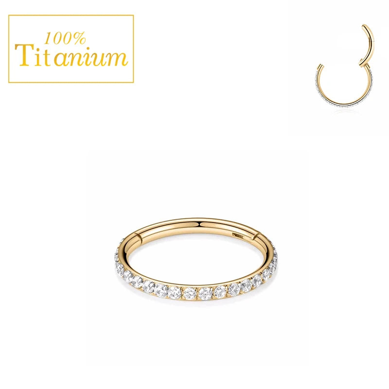 Piercing clicker en titane G23 pour daith, hélix, septum nasal, avec zircon, anneau pour le nez, le cartilage ou le tragus, bijou de corps 16G