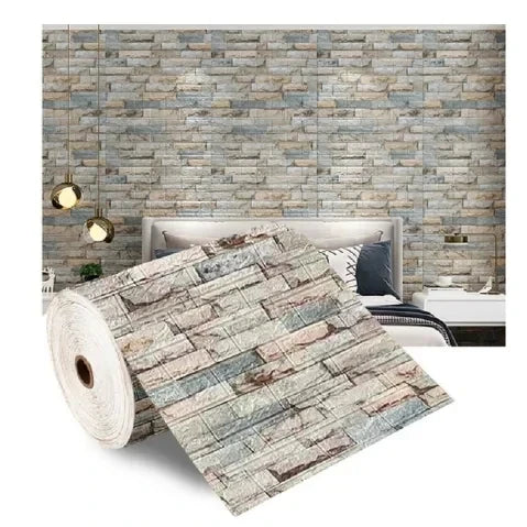 Rouleau de papier peint adhésif 3D en mousse douce, motif briques, 70 cm x 2 m, pour salon, maison, cuisine et salle de bains, décoration murale à monter soi-même