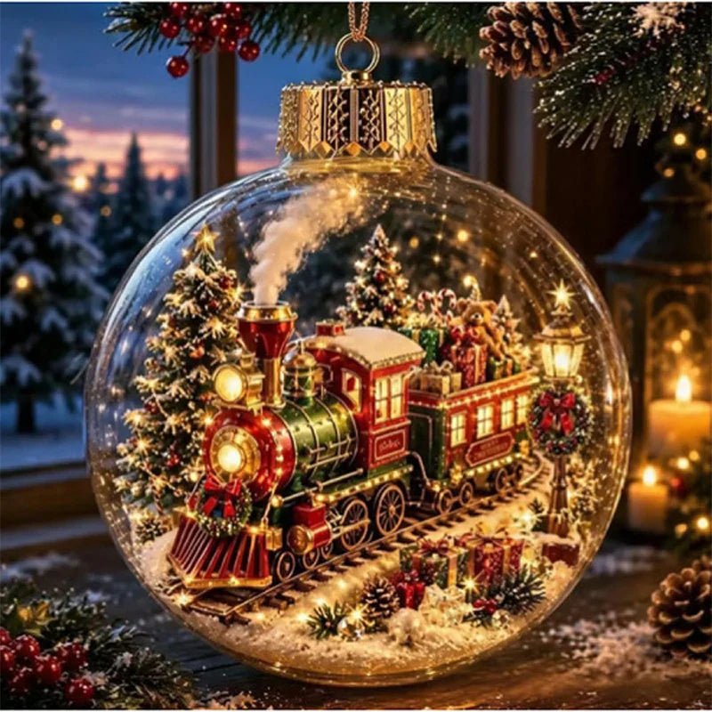 Boule de Noël transparente en forme de diorama, décoration lumineuse, scène de fêtes, décoration suspendue pour sapin de Noël, boule d’hiver pour fenêtre