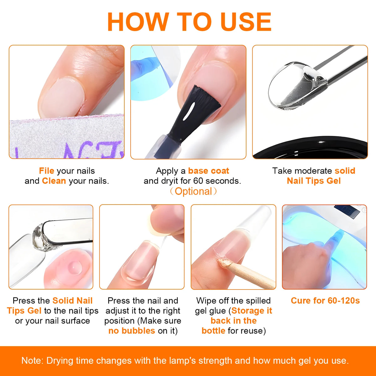 TWOING 8g Clear Solid Nail Tips Gel Long-Lasting Strong Adhesion UV/LED Building Gel pour ongles Home Salon Manucure DIY Design