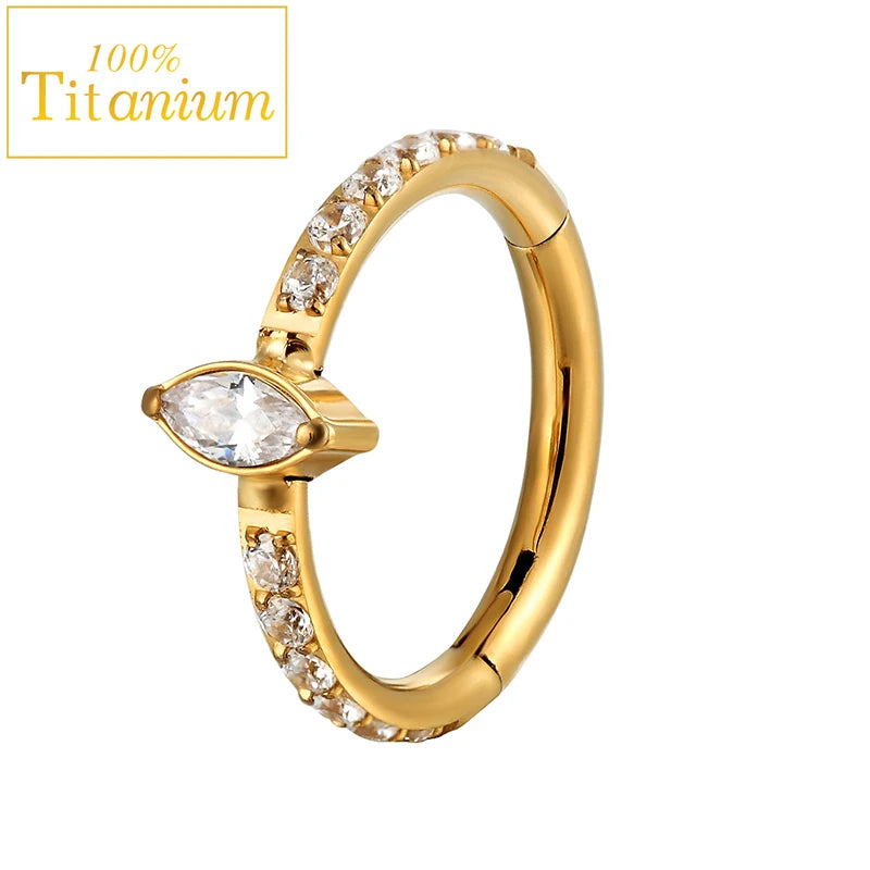 Piercing clicker en titane G23 pour daith, hélix, septum nasal, avec zircon, anneau pour le nez, le cartilage ou le tragus, bijou de corps 16G