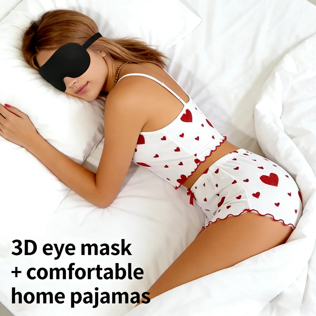 Women's Heart Print Pajama Set 2PCS Soft Ribbed Tank Top and Shorts Lightweight Sleepwear Loungewear S M L