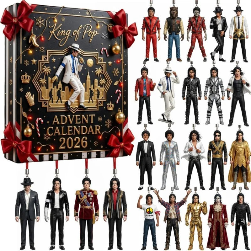Calendrier de l'Avent de Noël 2027 Michael Jackson Figurine Suspendue en Acrylique Décoration de Sapin de Noël 2D Scène Fans Ornement Cadeau de Fête Pop