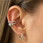 Silver Color Cubic Zirconia Double Layer Cartilage Earring Ear Clip Waterproof Allergy Womens Jewelry No Perforation Required