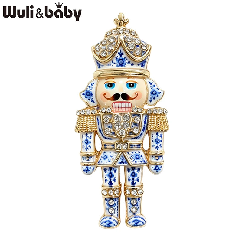 Wuli&baby Blue-and-white Porcelain Design Christmas Brooches For Women Tree Cats Santa Claus Nutcracker New Year Brooch Pins