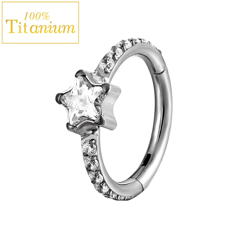 Piercing clicker en titane G23 pour daith, hélix, septum nasal, avec zircon, anneau pour le nez, le cartilage ou le tragus, bijou de corps 16G