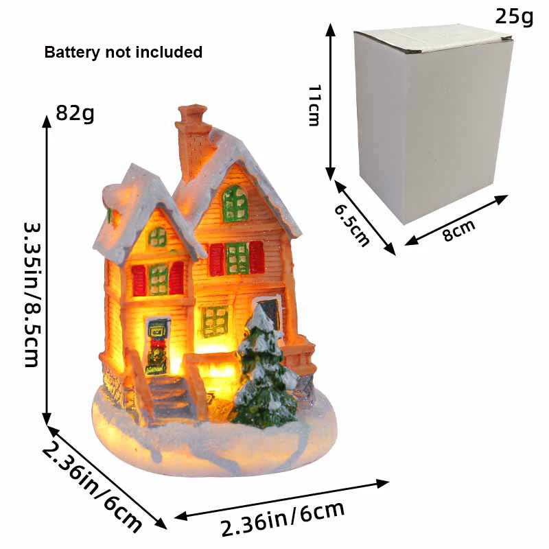 Décoration de Noël Village Maisons Lumière LED Figurines de Collection Nappe de Neige Décoration de Bureau Scène de Ville Cadeau Noël Nouvel An