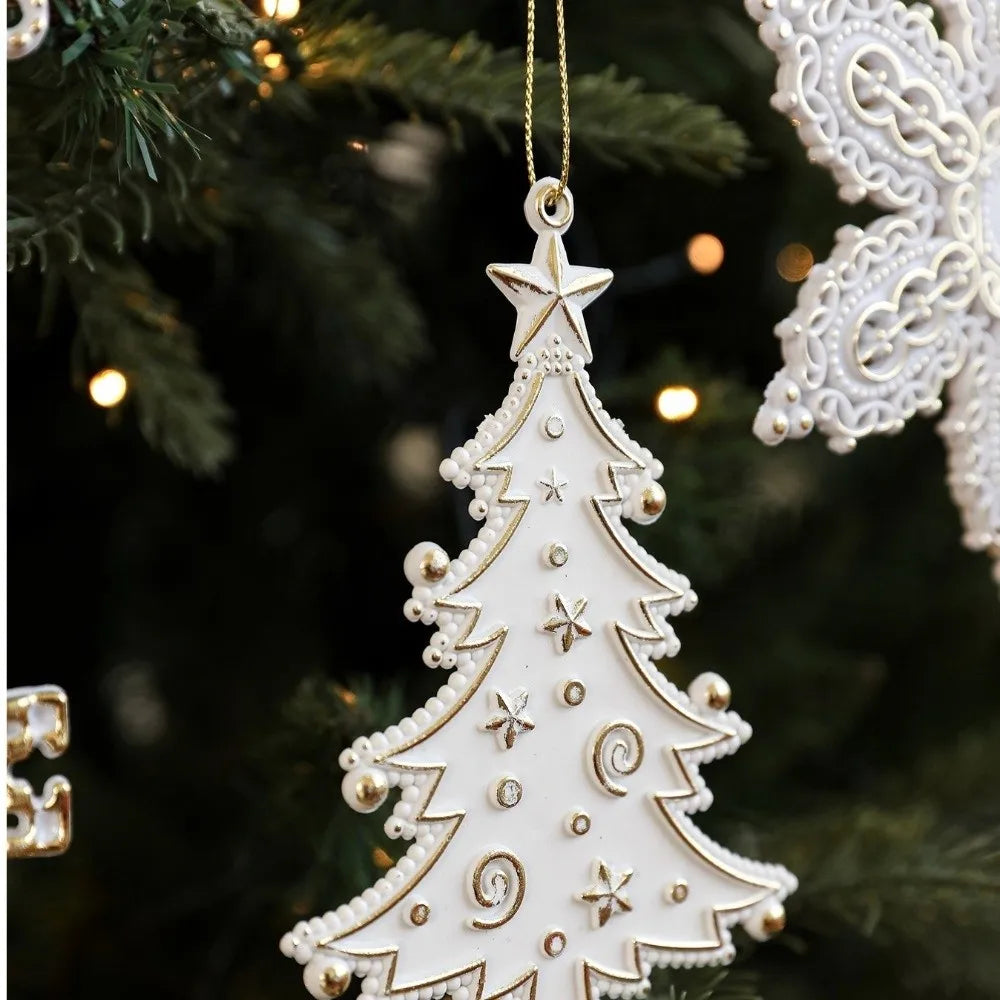 Festive Decor Plastic White Christmas Ornament Snowflake Elk Xmas Baubles Key Christmas Tree Ornament Christmas Celebration