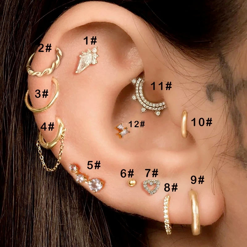 Piercing Hoop Earring for Women Rook Lobe Cartilage Heart Ear Percing Tragus Helix Chain Earring Stainless Steel Jewelry CC149