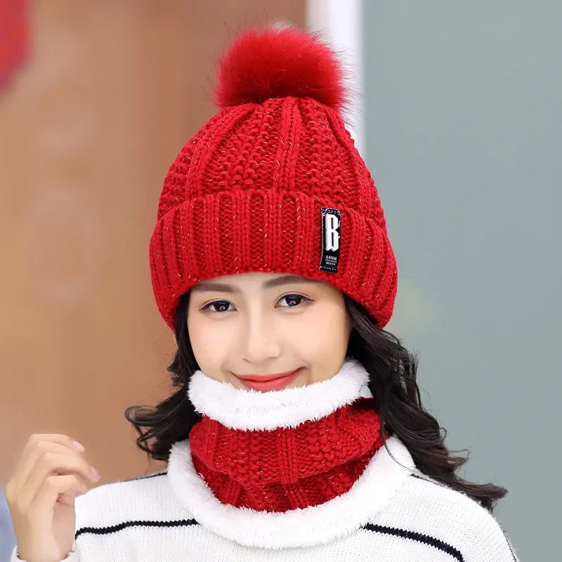 Ensemble écharpe et bonnet en laine d’hiver de marque, épais et chaud, bonnet Skullies pour femme, couleur unie, activités de plein air, neige, équitation et ski, bonnet pour fille