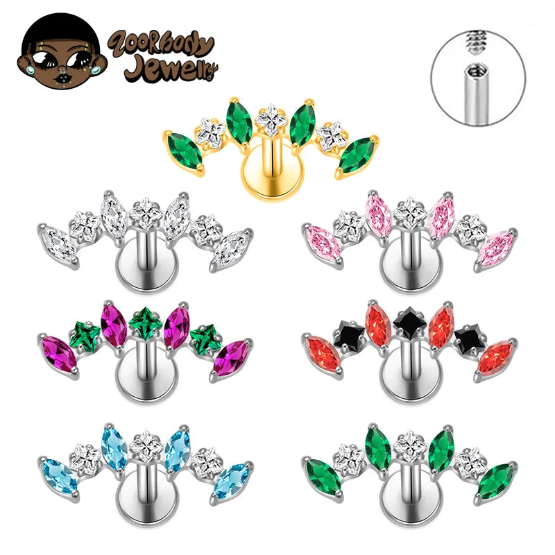 ASTM F136 Titanium Straight CZ Climber Cartilage Helix Percing Earring Curved Marquise Tragus Labret Stud Flat Back Body Jewelry