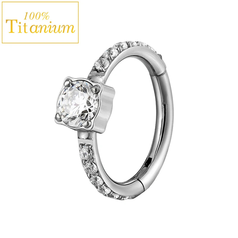 Piercing clicker en titane G23 pour daith, hélix, septum nasal, avec zircon, anneau pour le nez, le cartilage ou le tragus, bijou de corps 16G