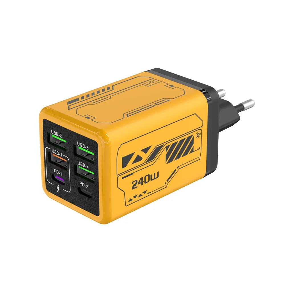 Chargeur mobile USB GaN 240 W, adaptateur secteur mural à charge rapide Type-C pour iPhone, Xiaomi, Huawei, prises UE/US/UK/KR