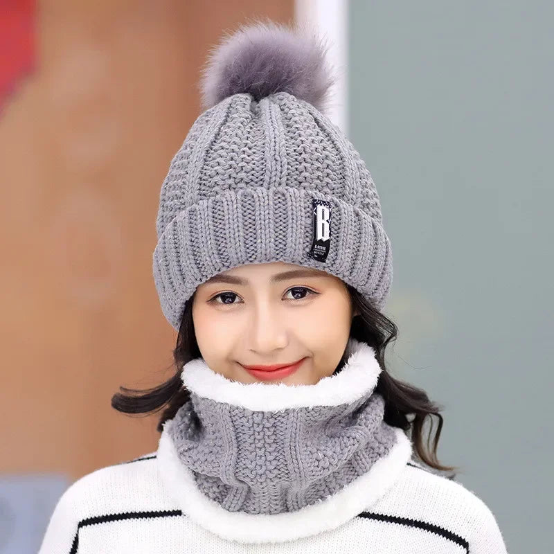 Ensemble écharpe et bonnet en laine d’hiver de marque, épais et chaud, bonnet Skullies pour femme, couleur unie, activités de plein air, neige, équitation et ski, bonnet pour fille