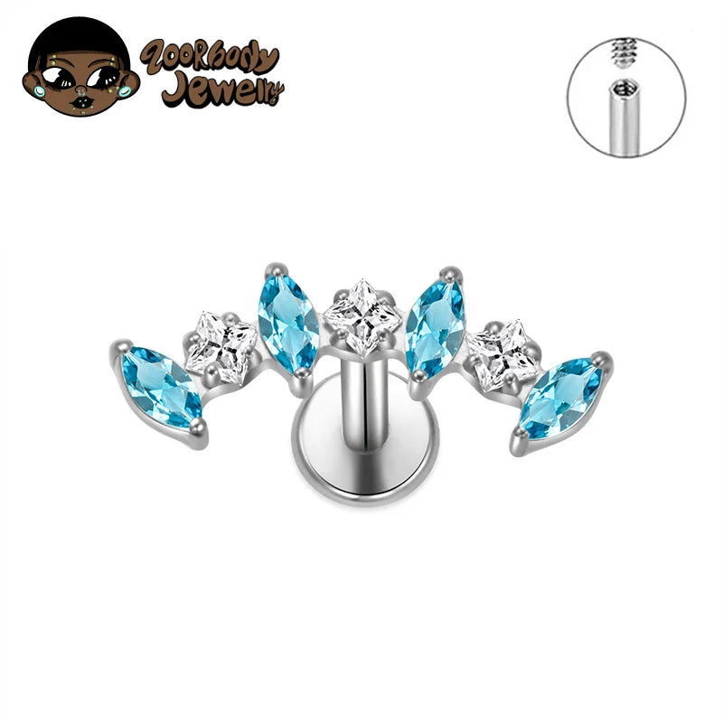 Boucle d’oreille d’oreille cartilage grimpante droite en titane ASTM F136, ornée de zircons cubiques, avec courbe marquise, pour hélix, tragus et labret, à dos plat, bijou de piercing corporel
