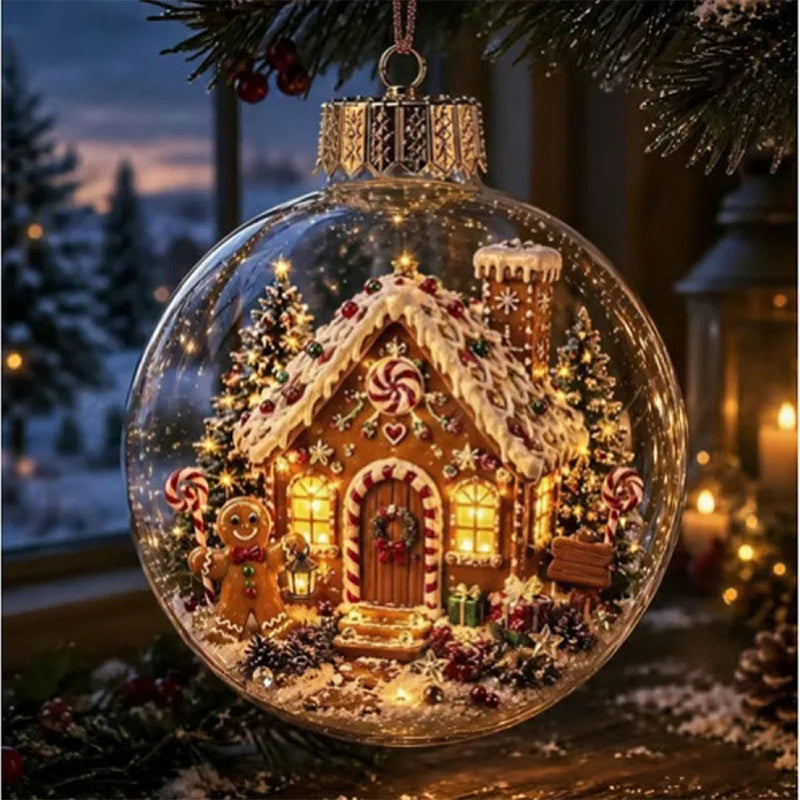 Boule de Noël transparente en forme de diorama, décoration lumineuse, scène de fêtes, décoration suspendue pour sapin de Noël, boule d’hiver pour fenêtre