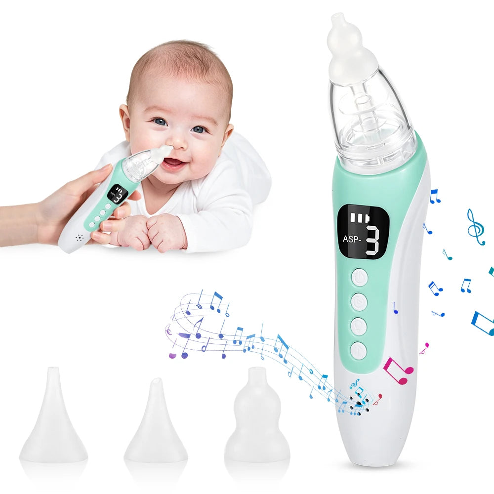 Aspirateur nasal électrique pour bébé, aspirateur de nez rechargeable pour nouveau-né et tout-petit, 3 niveaux d'aspiration, 10 mélodies apaisantes, embouts en silicone