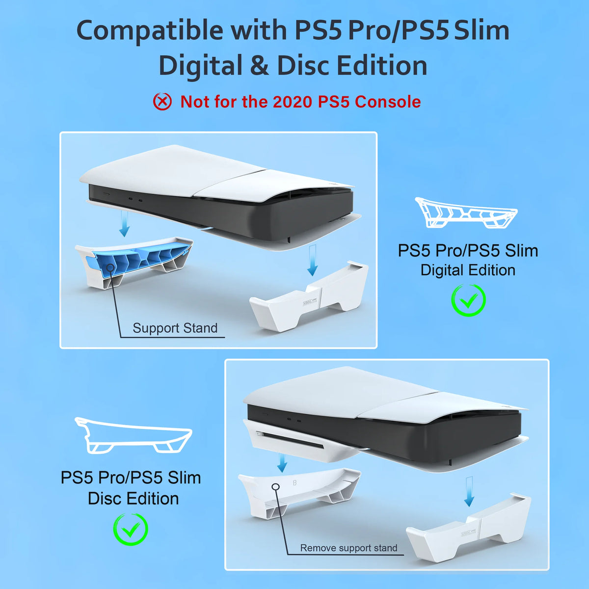Horizontal Stand Compatible with PS5 Pro/PS5 Slim Console, Base Stand Accessories for PS 5 Slim/Pro Disc & Digital Edition