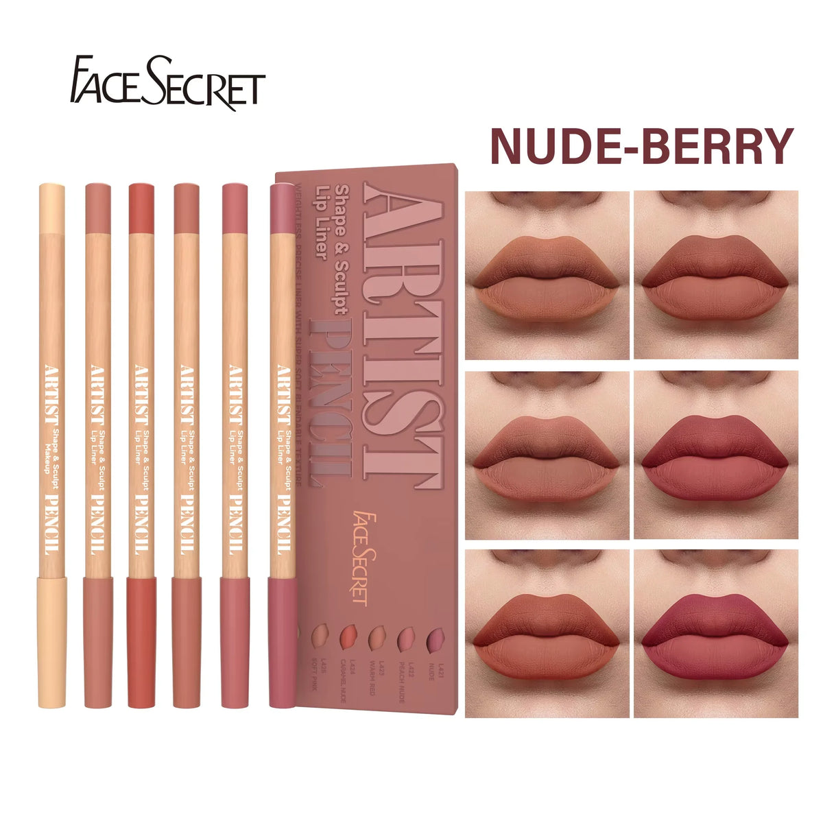 Lot de 6 crayons à lèvres mats veloutés - Teintes polyvalentes longue durée Maquillage longue tenue des lèvres Rouge baie, marron, crayon à lèvres rose