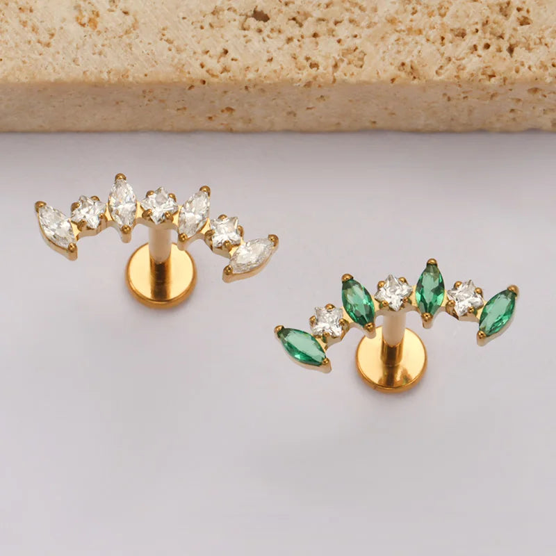 ASTM F136 Titanium Straight CZ Climber Cartilage Helix Percing Earring Curved Marquise Tragus Labret Stud Flat Back Body Jewelry