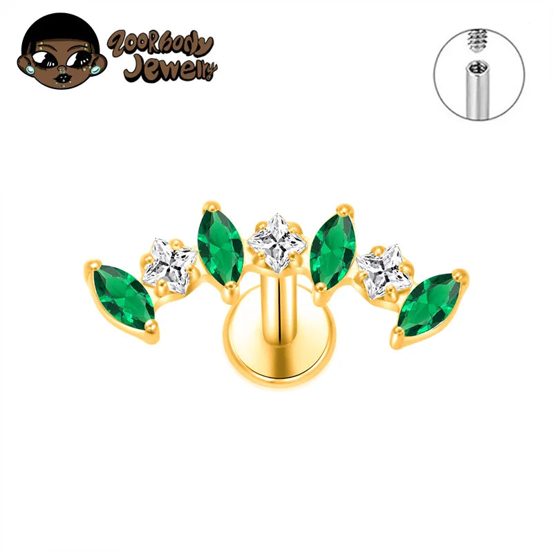 Boucle d’oreille d’oreille cartilage grimpante droite en titane ASTM F136, ornée de zircons cubiques, avec courbe marquise, pour hélix, tragus et labret, à dos plat, bijou de piercing corporel