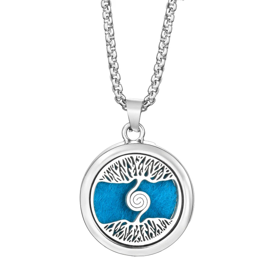 Trendy 20mm Tree of Life Stainless Steel Aromatherapy Lockets Insert Pad Perfume Pendant Necklace Essential Oil Diffuser Jewelry