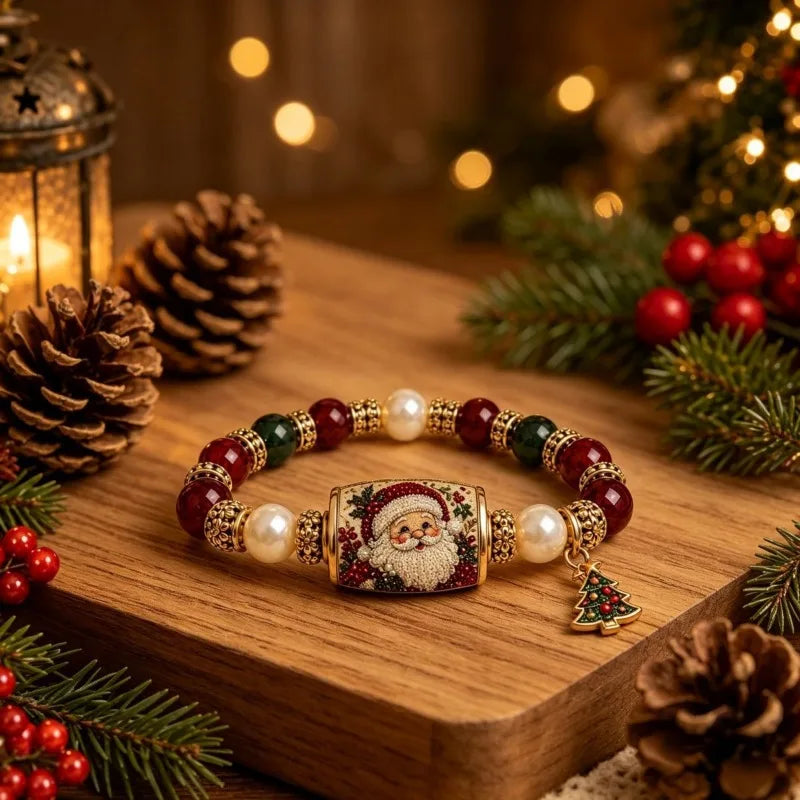 Bracelet de Noël élastique en perles avec breloques sapin de Noël, élan et chaussette, cadeau de Noël et du Nouvel An, dropshipping