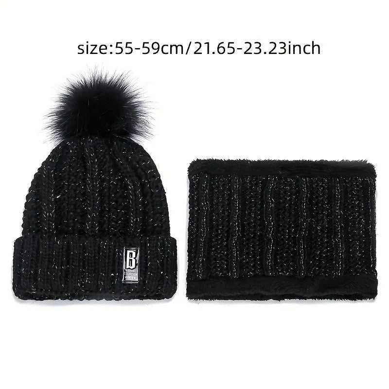 Brand Winter Knitted Scarf Hat Set Thick Warm Skullies Beanies Hats for Women Solid Outdoor Snow Riding Ski Bonnet Caps Girl