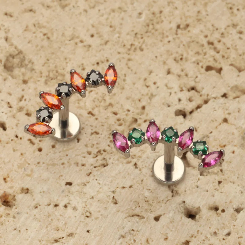 ASTM F136 Titanium Straight CZ Climber Cartilage Helix Percing Earring Curved Marquise Tragus Labret Stud Flat Back Body Jewelry