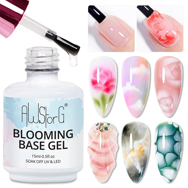 Gel Blooming pour ongles 15 ml, gel fonctionnel à effet floral diffusant, facile à appliquer pour le nail art, manucure et pédicure à domicile ou en salon