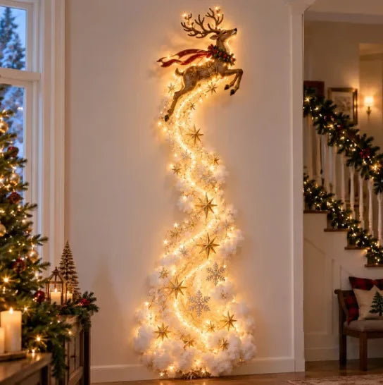 Applique murale LED « Chemin de la magie de Noël » avec scène de Noël lumineuse, décoration murale avec Père Noël, traîneau et rennes à suspendre pour fête