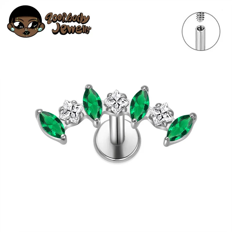 Boucle d’oreille d’oreille cartilage grimpante droite en titane ASTM F136, ornée de zircons cubiques, avec courbe marquise, pour hélix, tragus et labret, à dos plat, bijou de piercing corporel