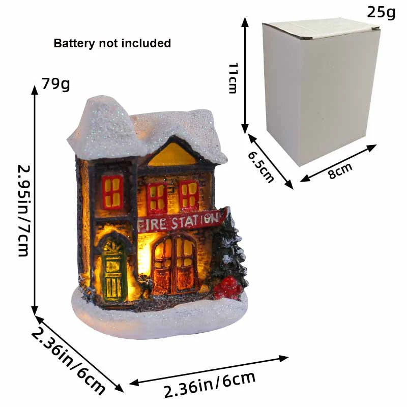 Décoration de Noël Village Maisons Lumière LED Figurines de Collection Nappe de Neige Décoration de Bureau Scène de Ville Cadeau Noël Nouvel An
