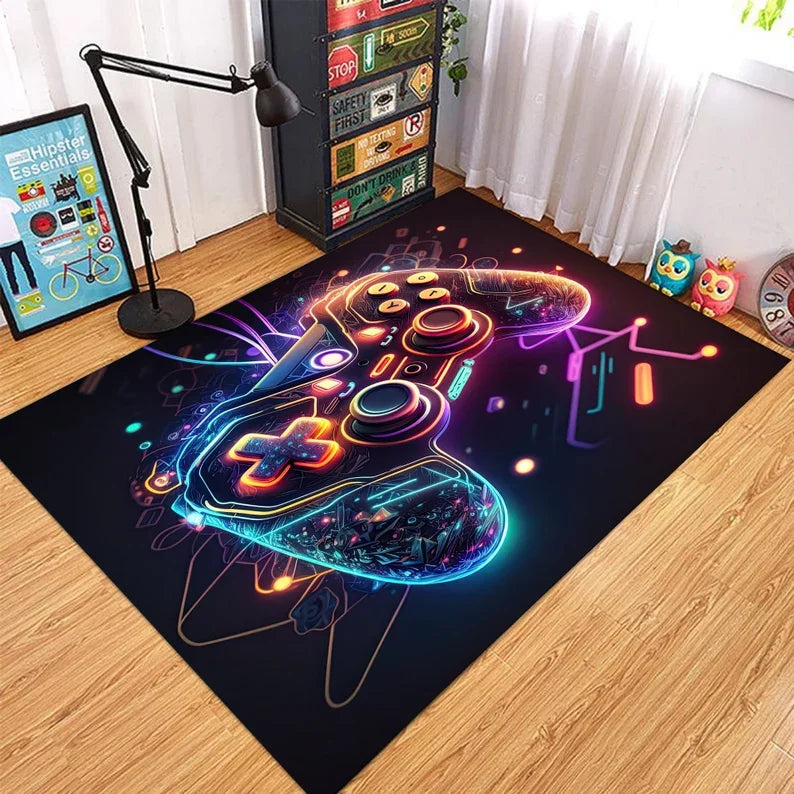 Tapis de jeu Gamer, Tapis géométrique de jeu, Tapis coloré pour salle de jeux, Tapis décoratif néon, Tapis de sport style néon, Tapis de surface, Cadeaux pour gamers