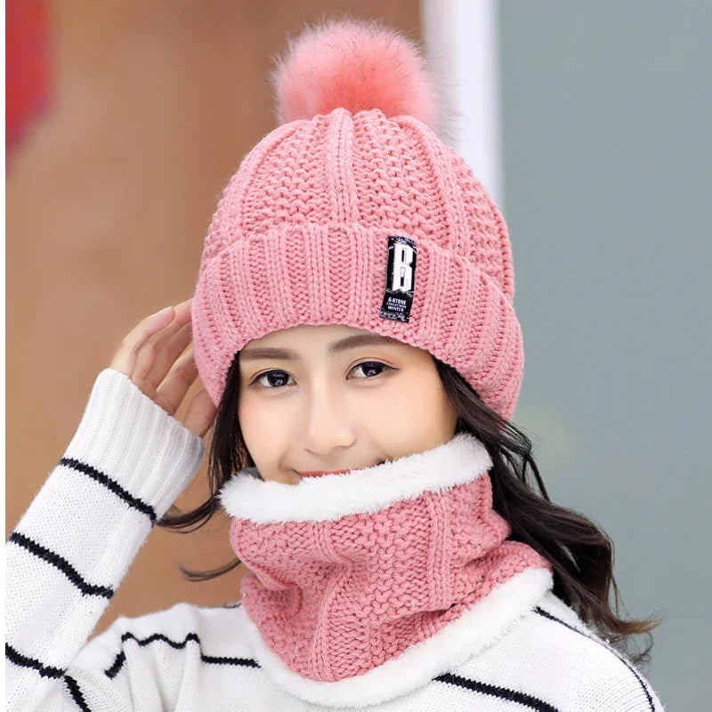 Ensemble écharpe et bonnet en laine d’hiver de marque, épais et chaud, bonnet Skullies pour femme, couleur unie, activités de plein air, neige, équitation et ski, bonnet pour fille