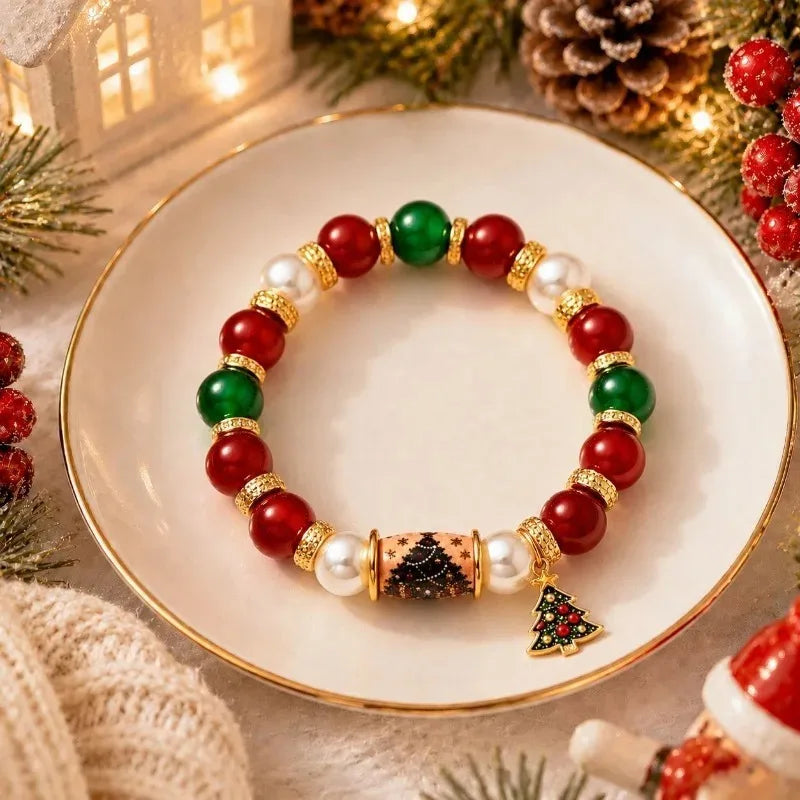 Bracelet de Noël élastique en perles avec breloques sapin de Noël, élan et chaussette, cadeau de Noël et du Nouvel An, dropshipping