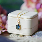 Collier avec pendentif ovale en pierre bleue en argent sterling 925, magnifique accessoire de mariage et de mariée, cadeau de bijoux fantaisie pour femme